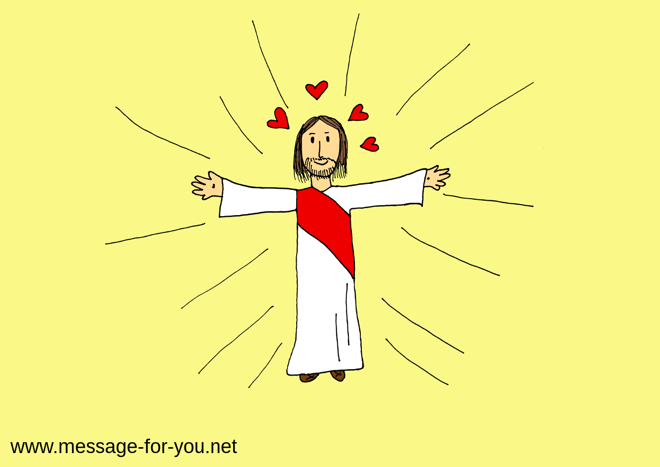 Jesus mit Herzen und offenen Armen